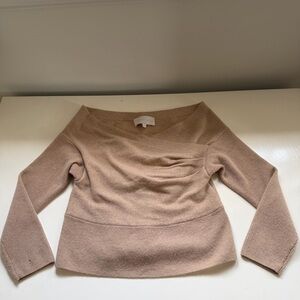Michelle Mason Wool Cashmere Sweater Camel Tan Ruched Size Medium Quiet Luxury